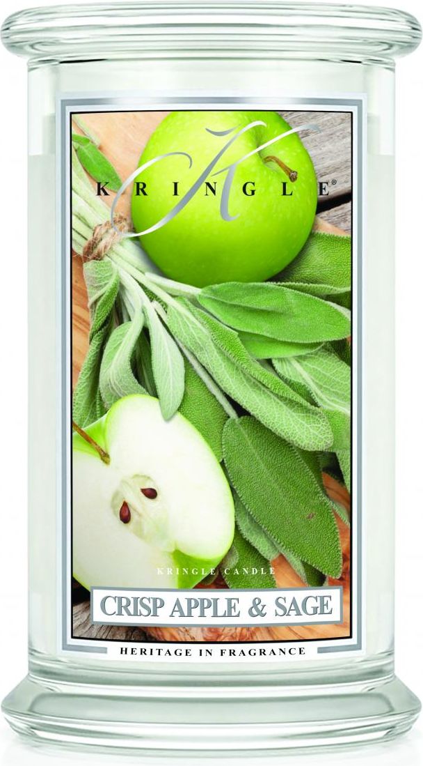 Kringle Candle Świeca zapachowa w dużym, klasycznym słoiku z 2 knotami Crisp Apple and Sage 623g