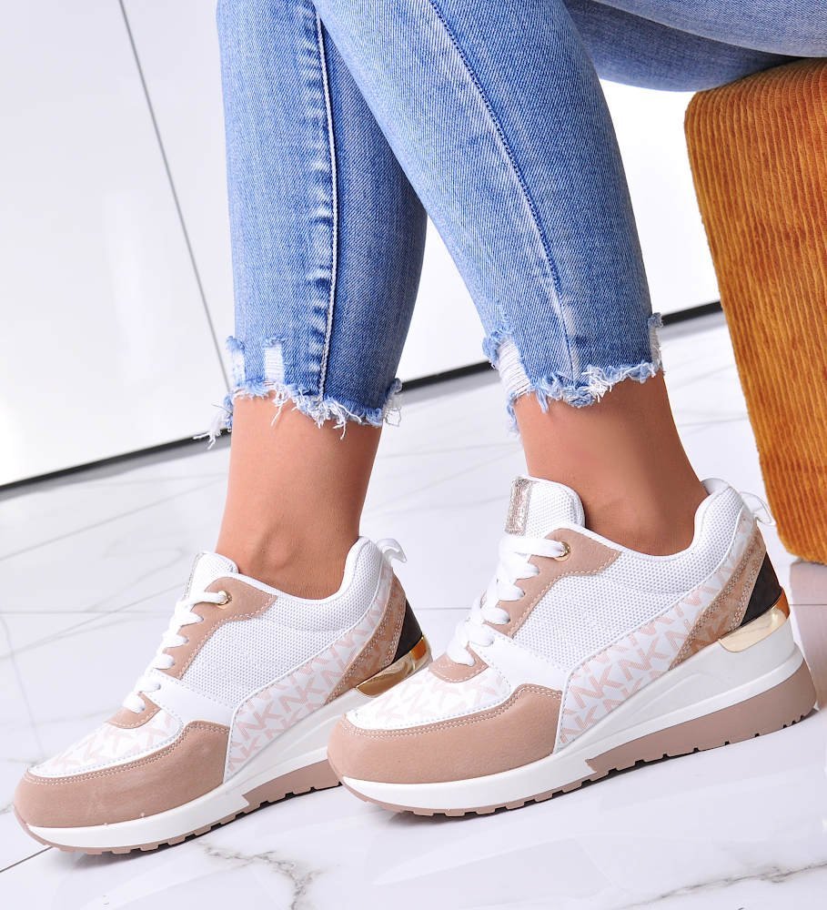 Pantofelek24 Białe trampki sneakersy na niskim koturnie /B2-2 12521 T498/ 37