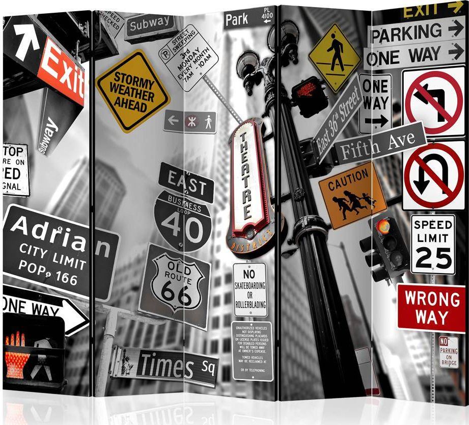 Artgeist Parawan 5-częściowy - Nowojorskie znaki II [Room Dividers] uniwersalny