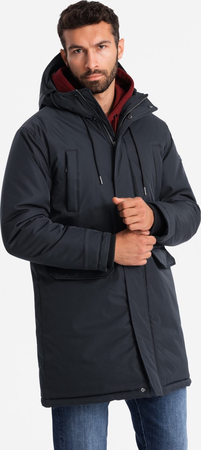 Kurtka męska Ombre Klasyczna długa męska kurtka typu parka czarna V6 OM-JALJ-0166 M