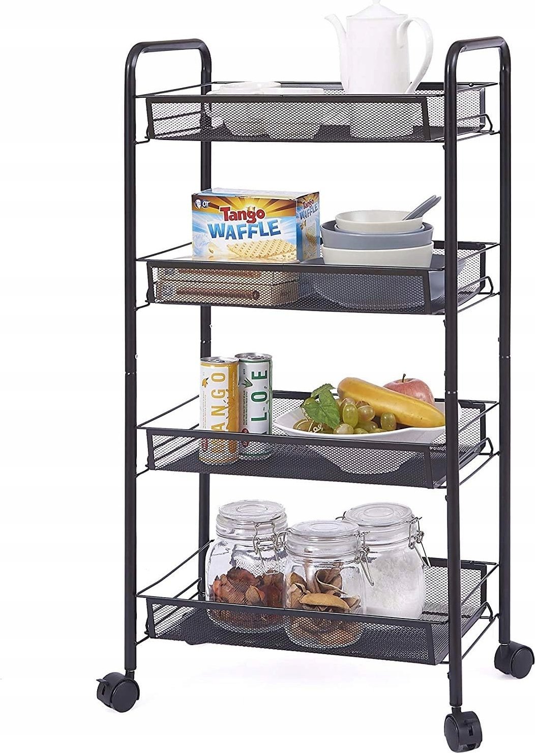 Korbi MOBILNY REGAŁ NA KÓŁKACH DO KUCHNI ŁAZIENKI 4 PÓŁKI CZARNY RG29