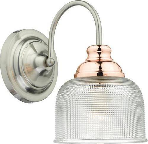 Kinkiet DAR WHARFDALELampa Ścienna Satyna Chrom Miedź Szkło