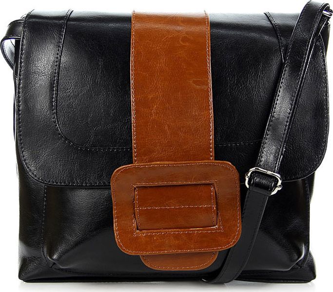 DAN-A Torebka skórzana damska listonoszka DAN-A T30 czarny/camel