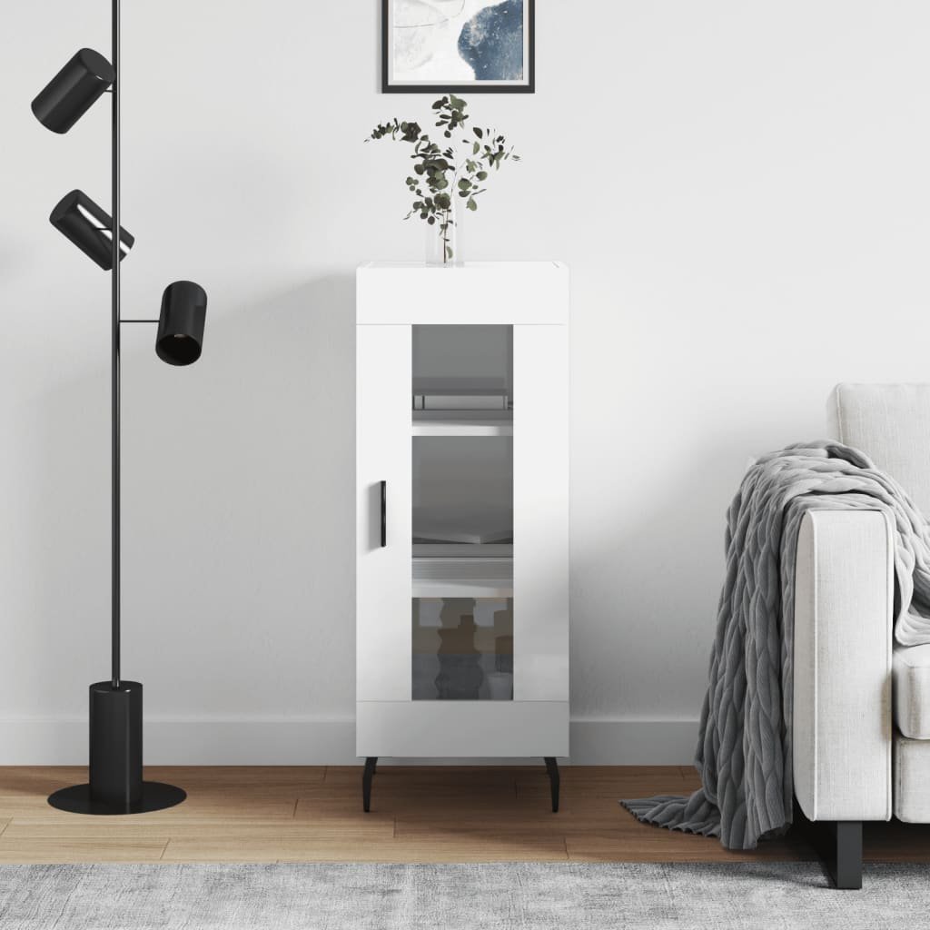 vidaXL Szafka, biała, połysk, 34,5x34x90 cm, materiał drewnopochodny