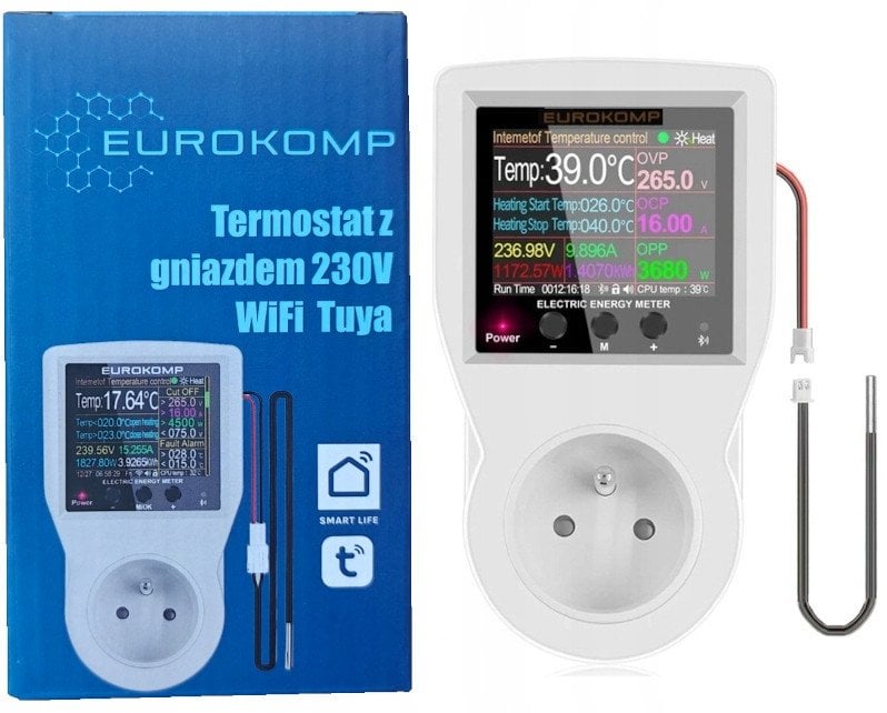 Termostat z gniazdem 230V, licznik energii, WiFi Tuya