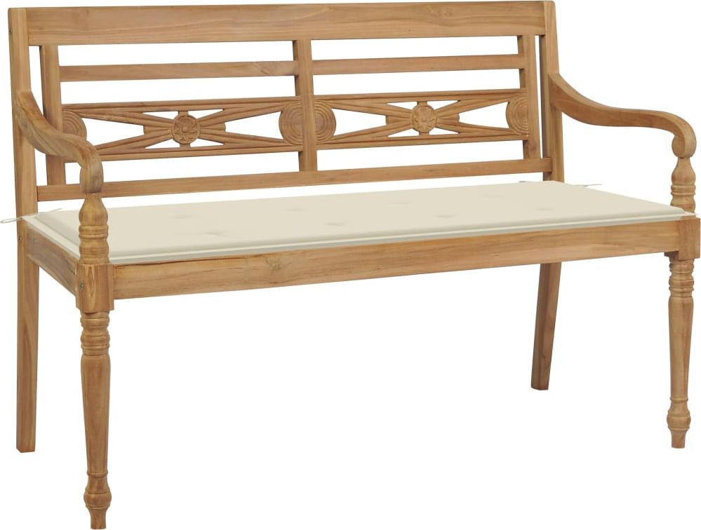 vidaXL Ławka Batavia z kremową poduszką, 120 cm, lite drewno tekowe