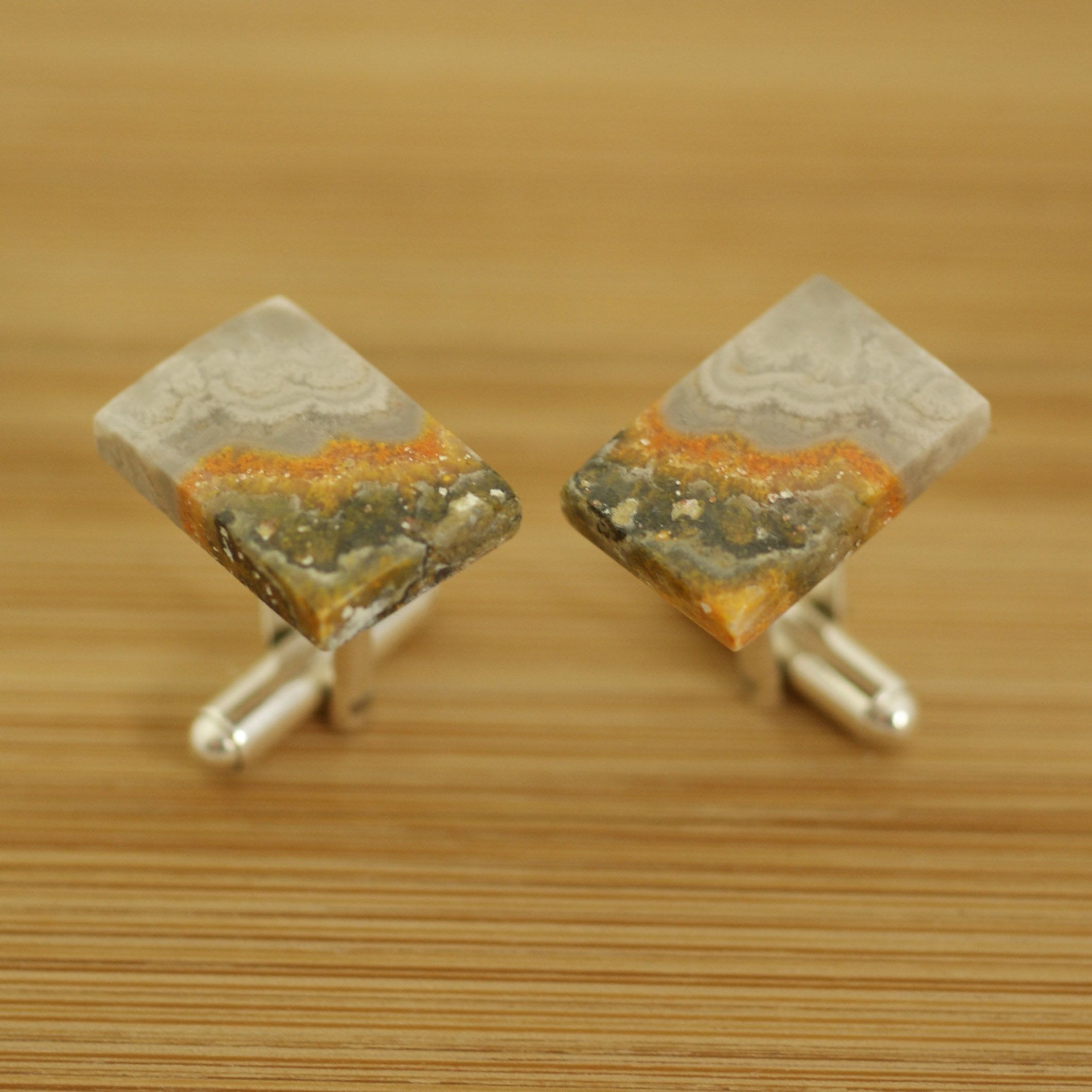 Manufakturaspinek Srebrne spinki do mankietów Jaspis BumbleBee Jaspis Trzmieli (S334)