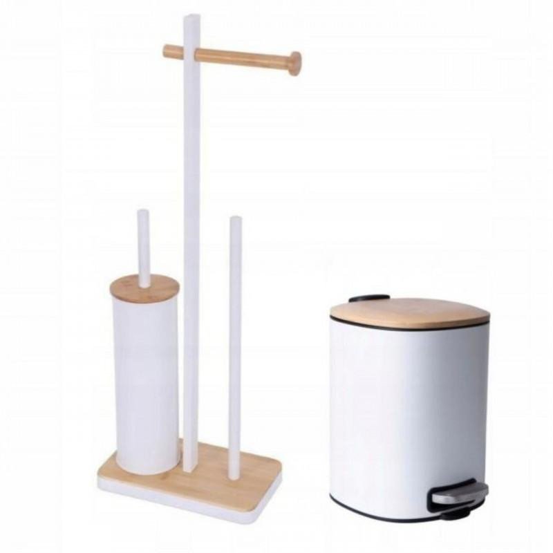 Kosz na śmieci bambus DO ŁAZIENKI + stojak uchwyt na papier toaletowy