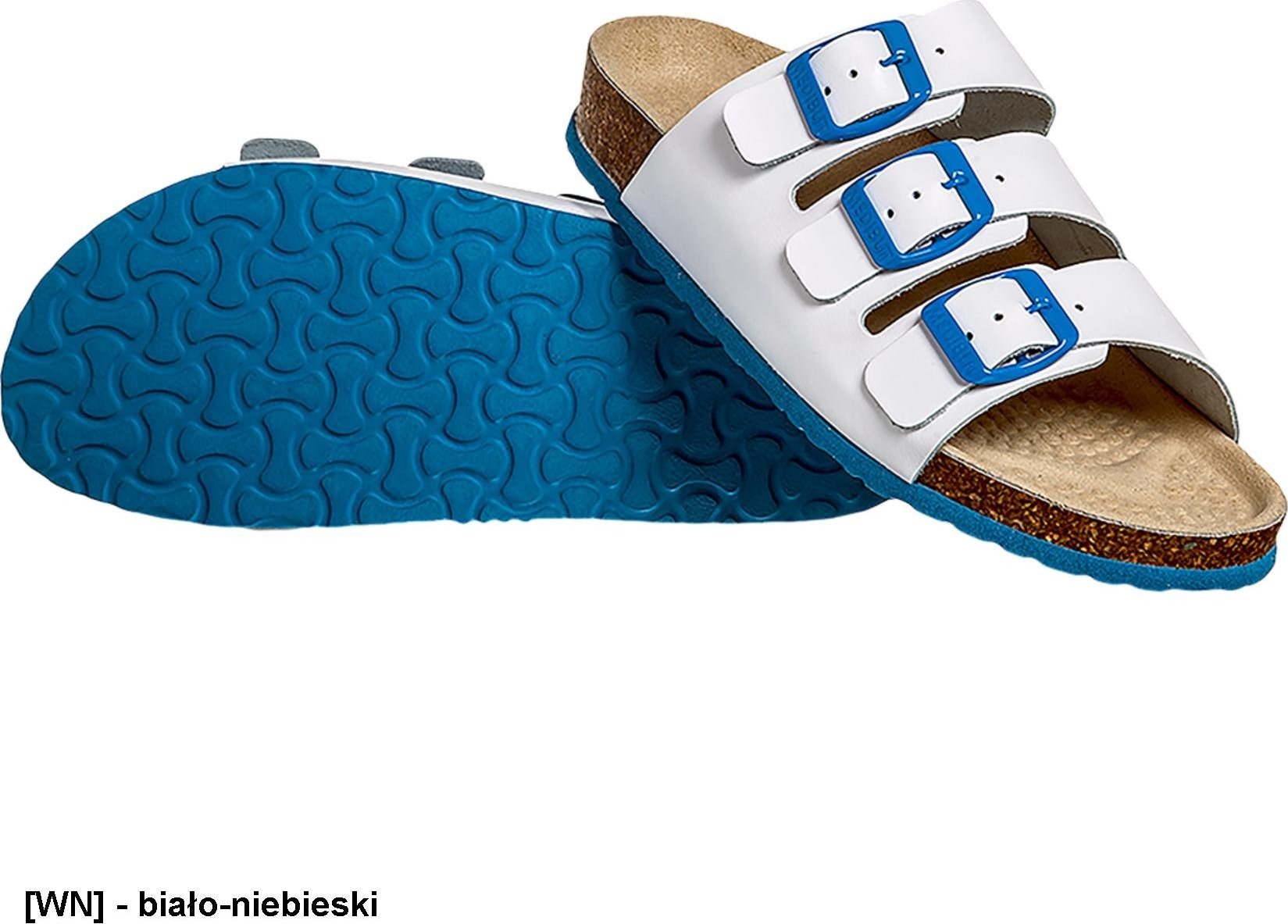 MEDIBUT BMKLAKOR3PAS - obuwie wkład korkowo-gumowy, profil ortopedyczny, skóra z powłoką ułatwiającą mycie i dezynfekcję - 6 koloów - biało-niebieski