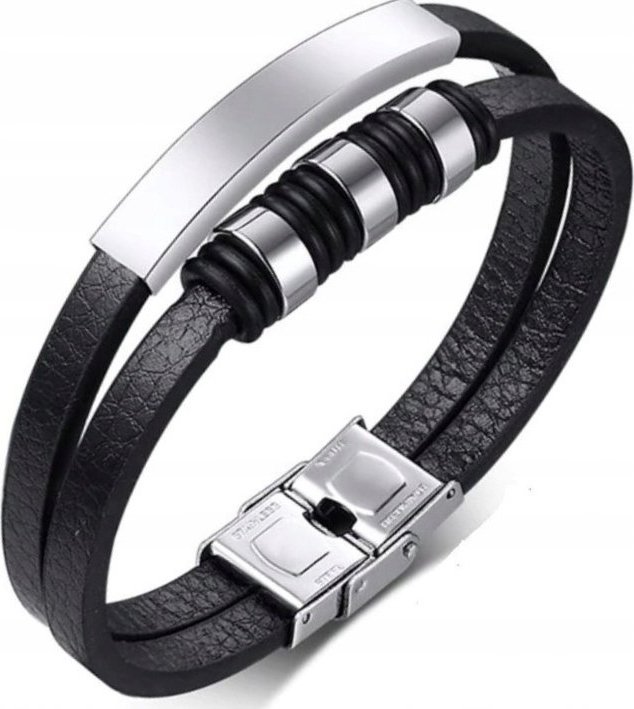 BRANSOLETKA MĘSKA SKÓRZANA podwójna z blaszką