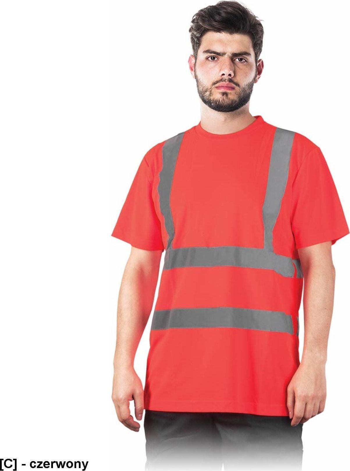 R.E.I.S. TSROUTE - T-shirt męski Bird-Eye z pasami odblaskowymi - czerwony XL