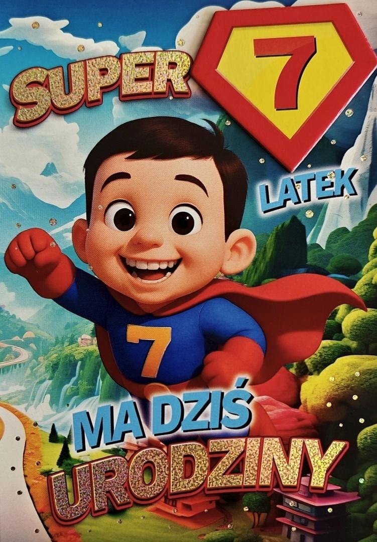 Karnet Urodziny 7 chłopiec - Superbohater