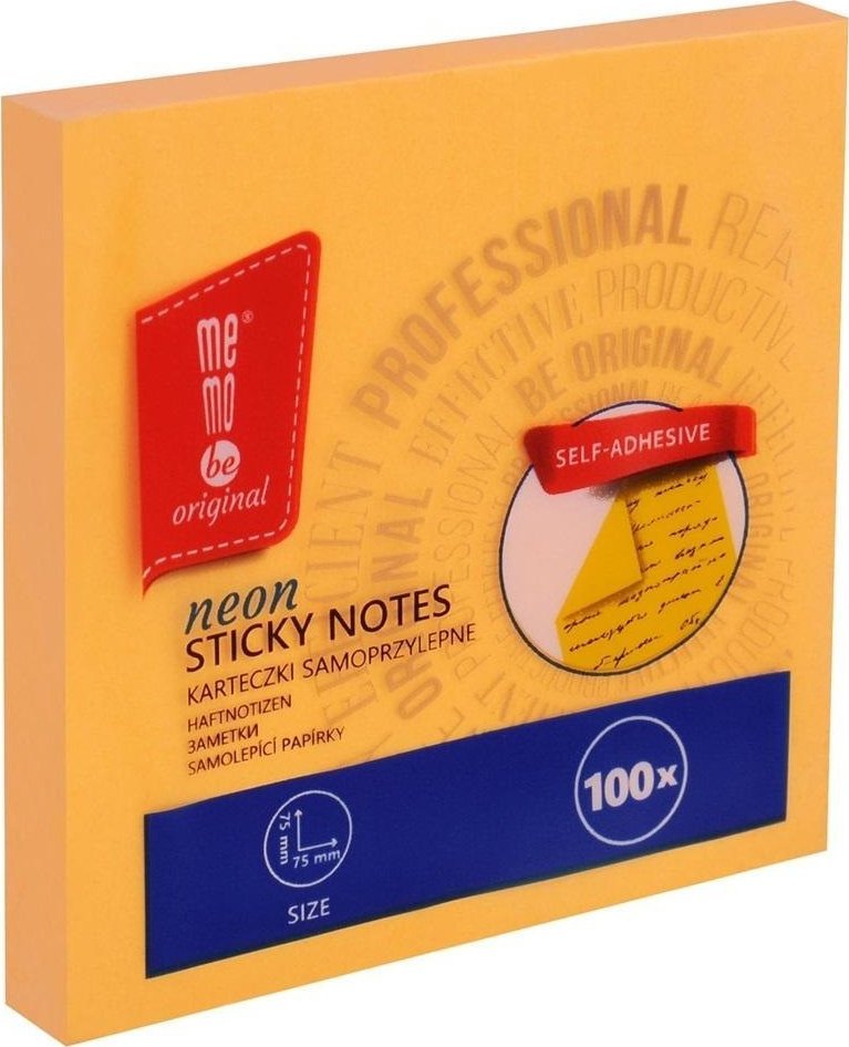 Bloczek samoprzylepny 75x75mm 100K neon MemoBe