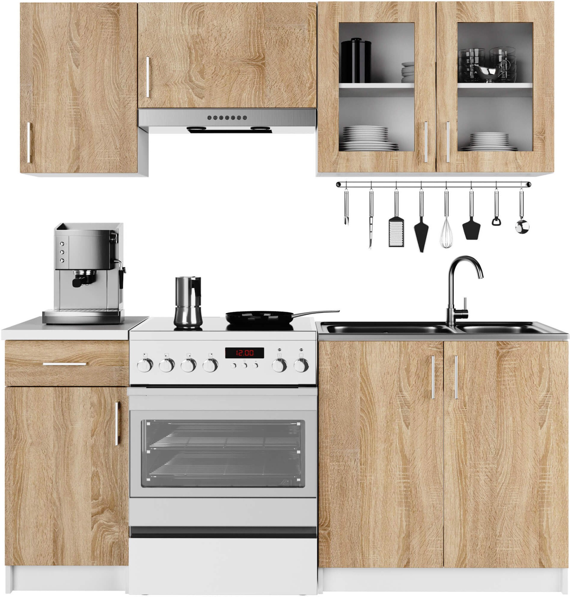 ZESTAW KUCHENNY LIMA Z WITRYNĄ 1.8M BIAŁY / DĄB SONOMA