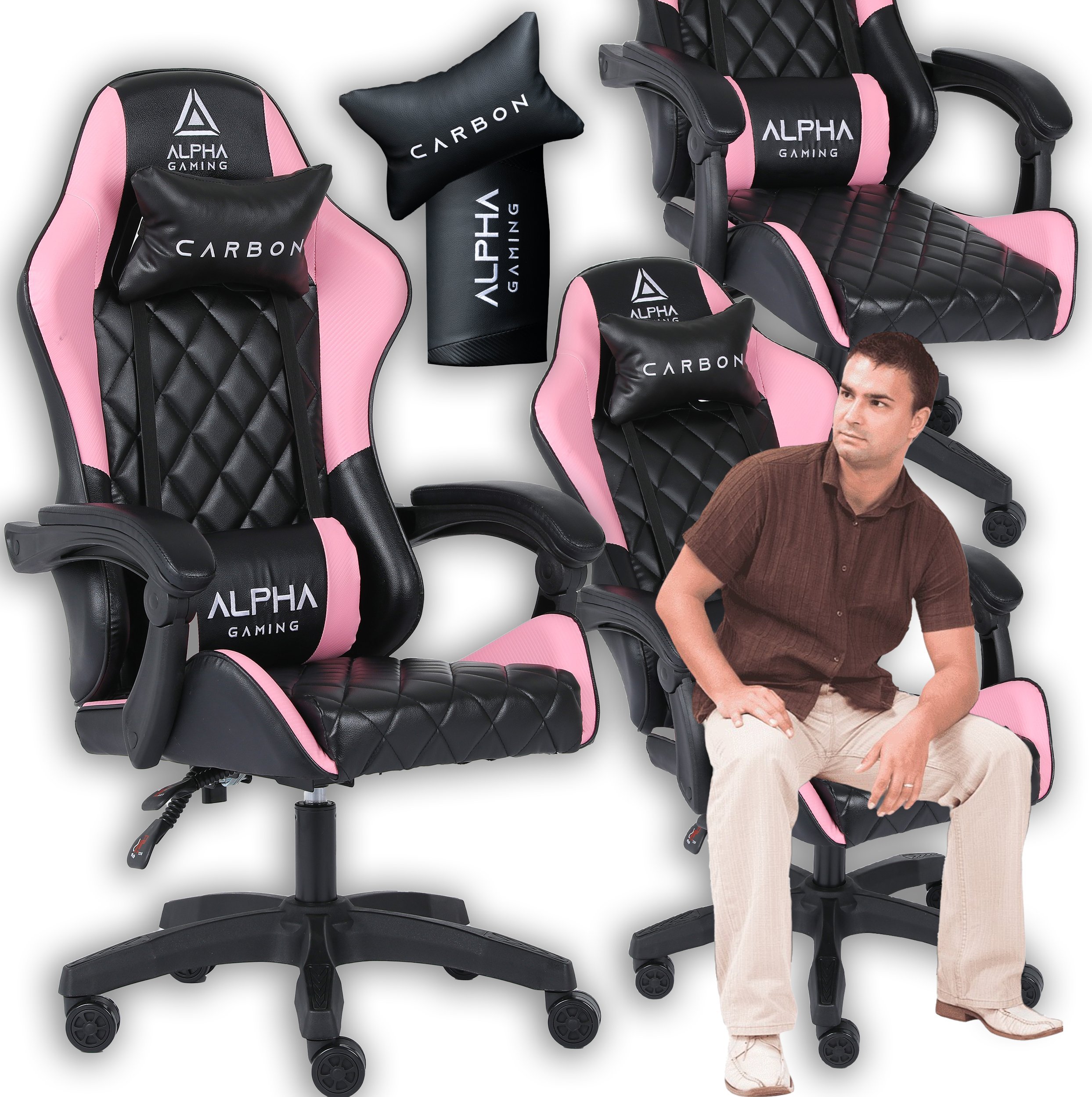 Fotel Gamingowy Krzesło Gracza Biurowy Alpha Gaming Carbon Różowy Porządny