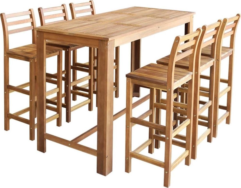 vidaXL Stolik i krzesła barowe, 7 elementów, lite drewno akacjowe