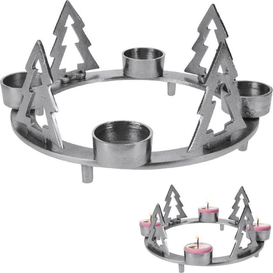 Home Styling Collection Świecznik na 4 tealigt podstawka pod świeczkę aluminiowy święta choinka 4 sztuki 25 cm