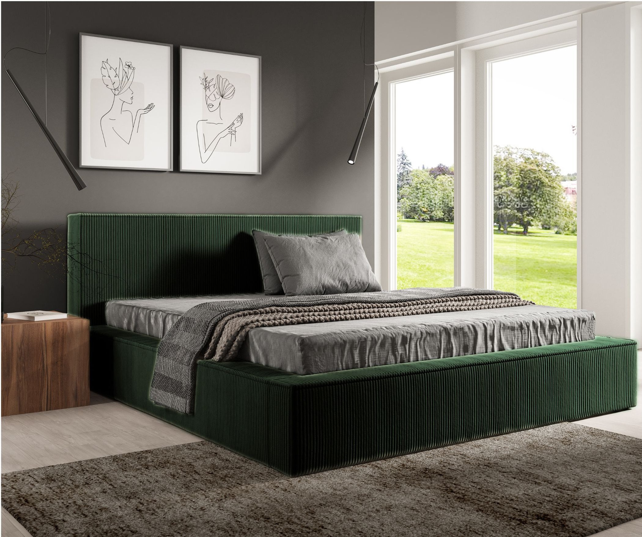 Łóżko FILO 200x200 stelaż drewniany , szerokie boki, Sztruks poso 014