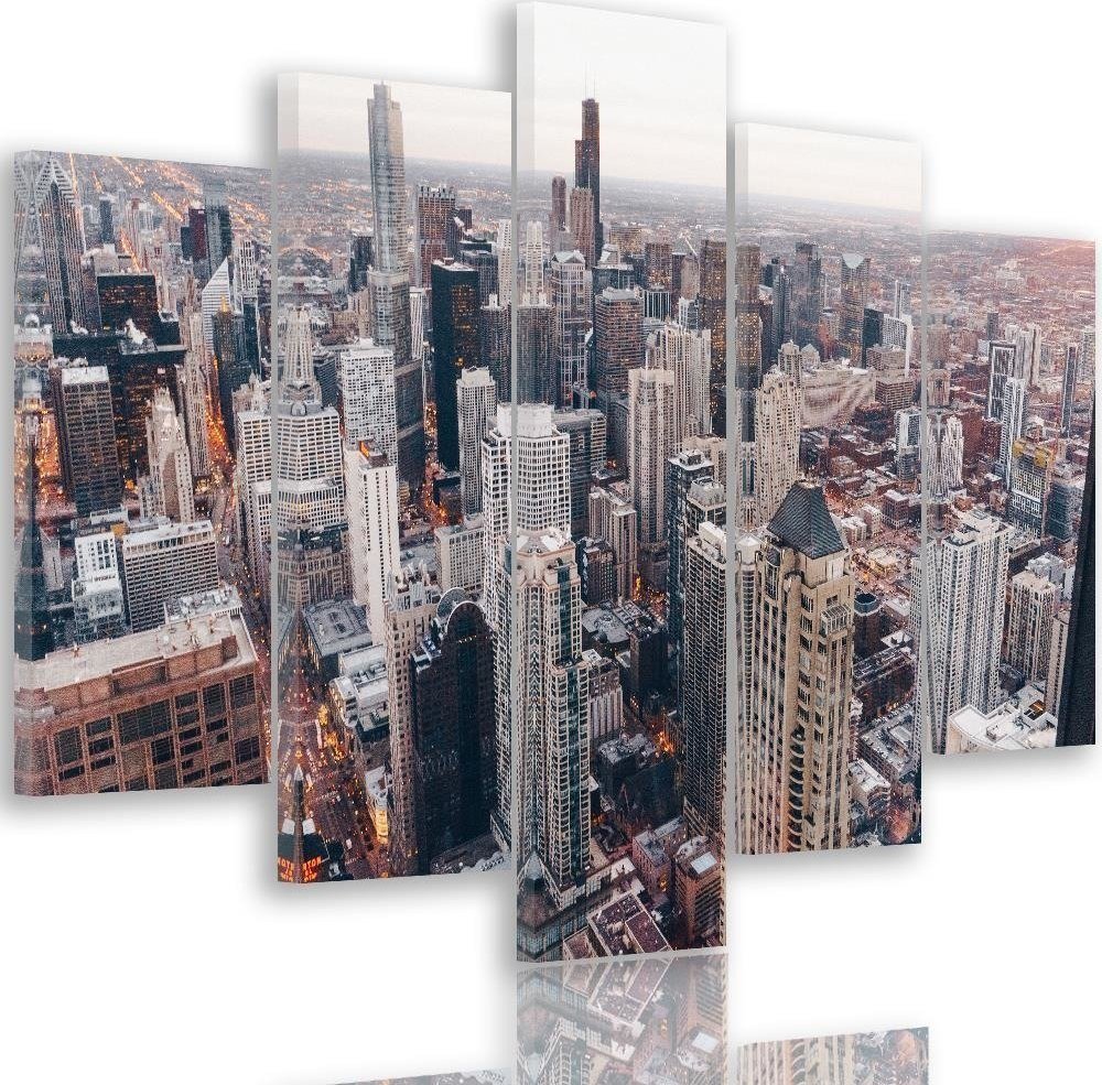 Feeby Obraz pięcioczęściowy na płótnie, Wieżowce w Chicago - 150x100