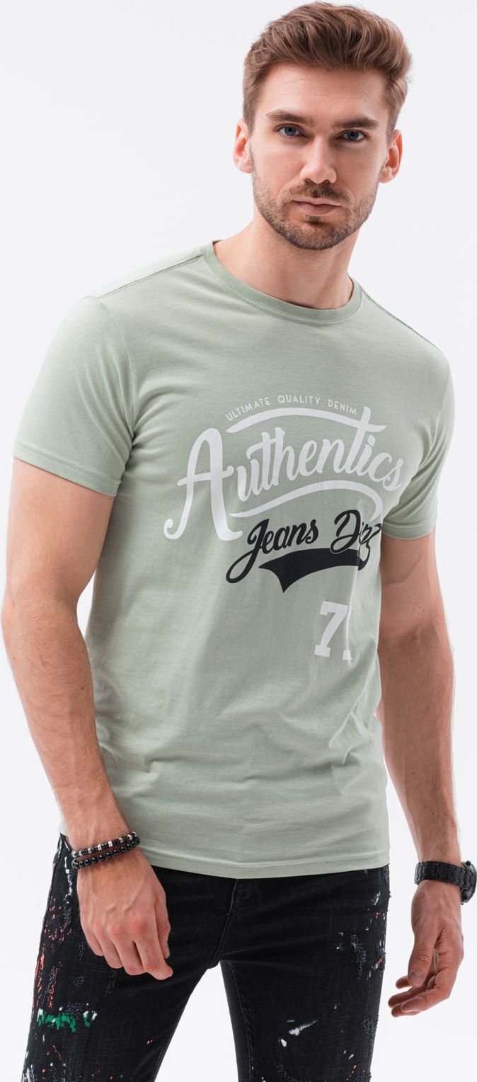 Ombre T-shirt męski z nadrukiem S1434 V-22B - zielony M