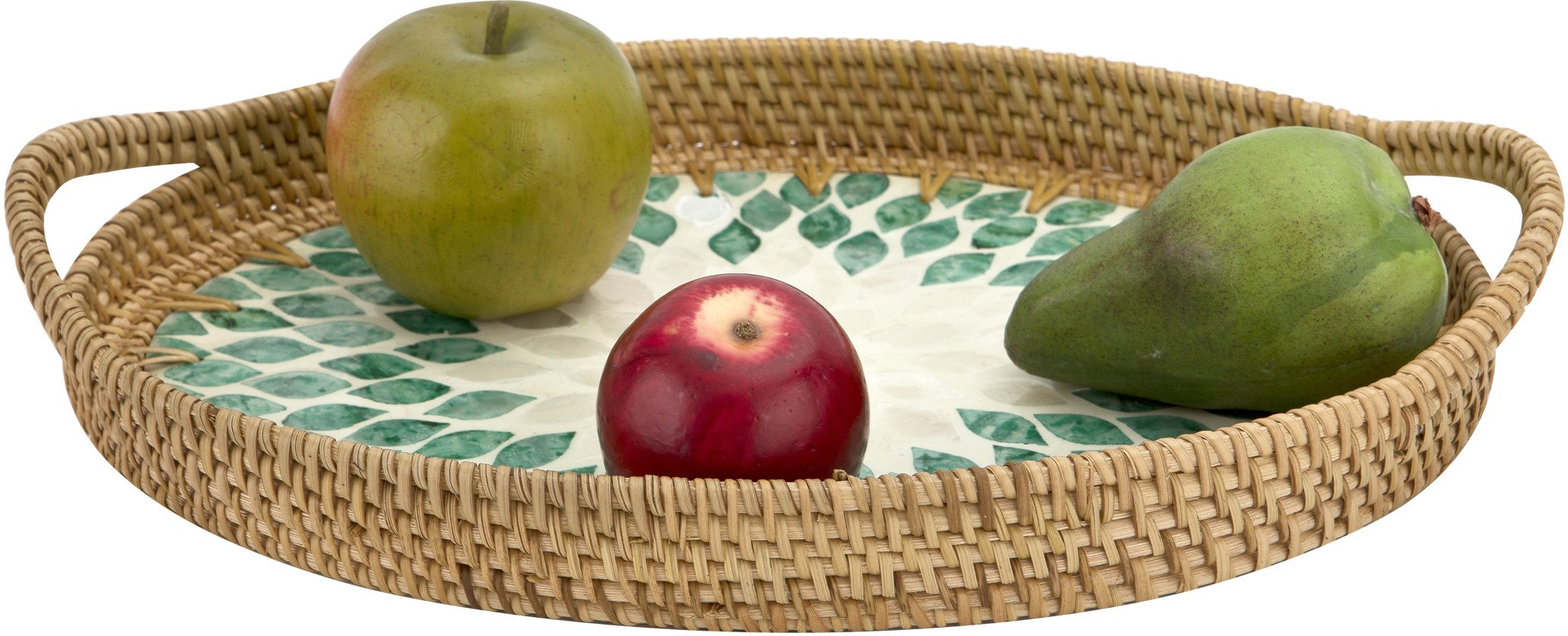 Taca dekoracyjna rattanowa 35,5x26x4cm Natural turkusowa owalna