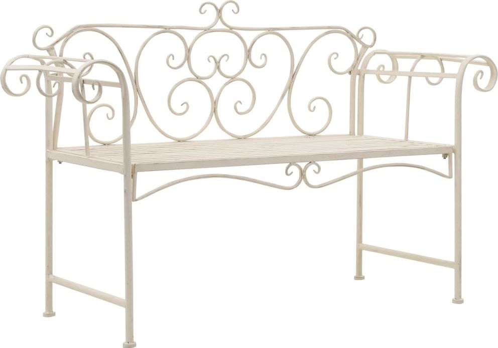 vidaXL ławka ogrodowa, 132 cm, metalowa, antyczna biel (45430)