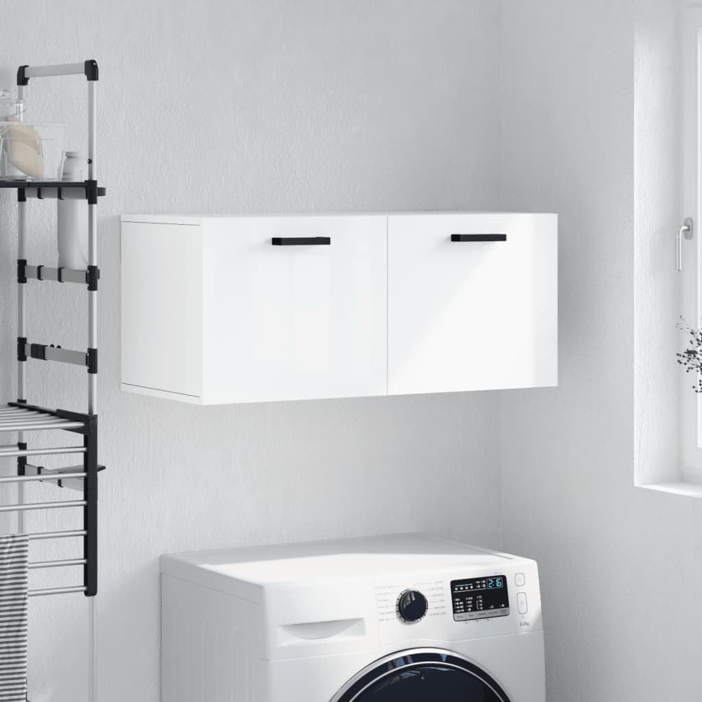 vidaXL Szafka wisząca, biała na wysoki połysk, 80x36,5x35 cm