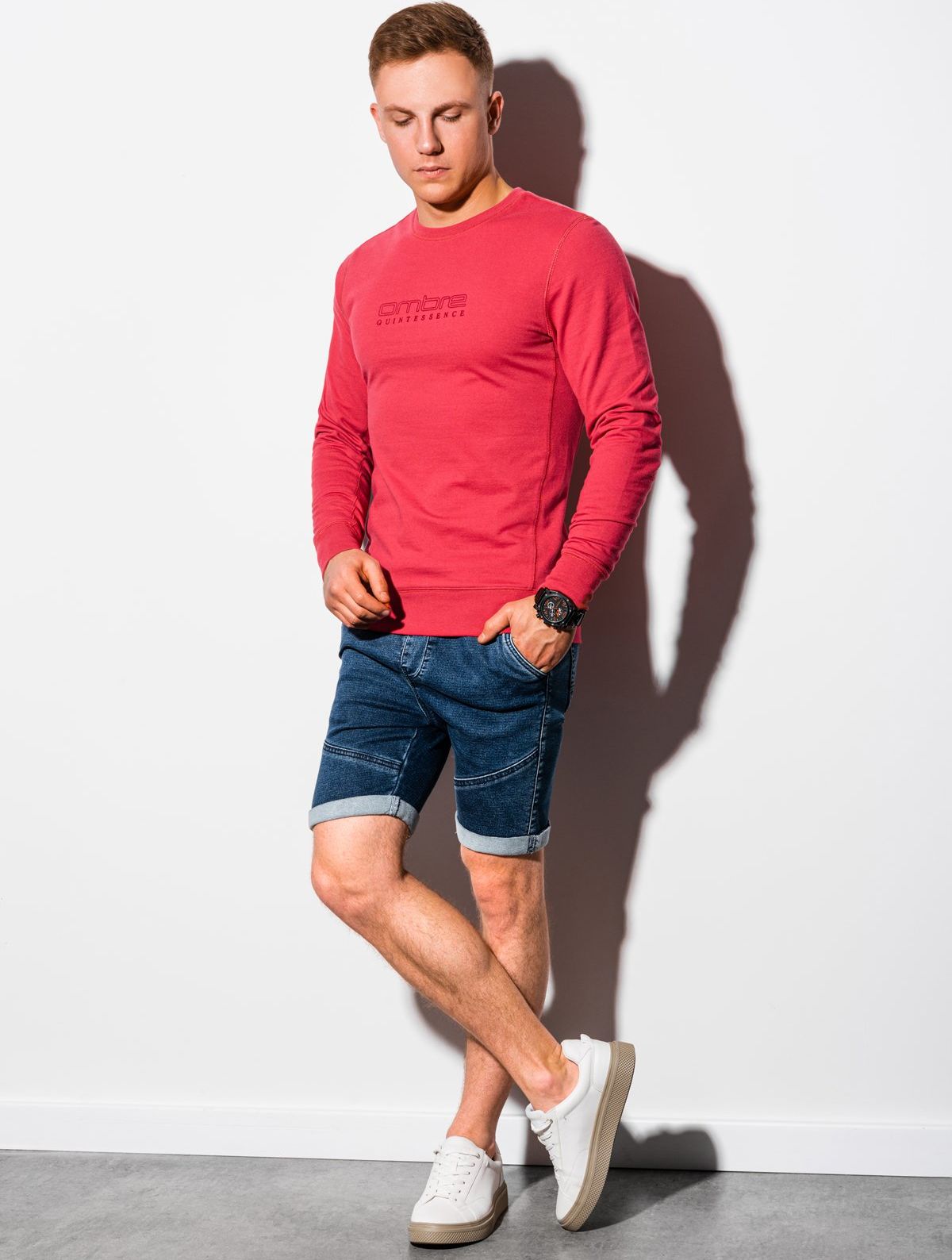 Ombre Bluza męska bez kaptura z nadrukiem B1160 - czerwona XXL