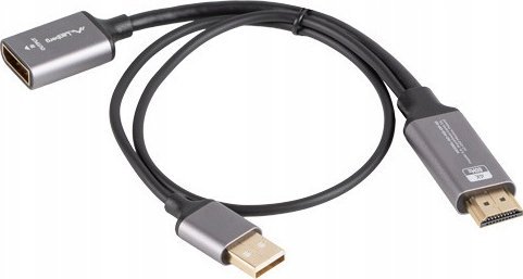 Lanberg Kabel adapter Lanberg HDMI (M) -> Displayport (F) 4K na kablu 20cm srebrny
