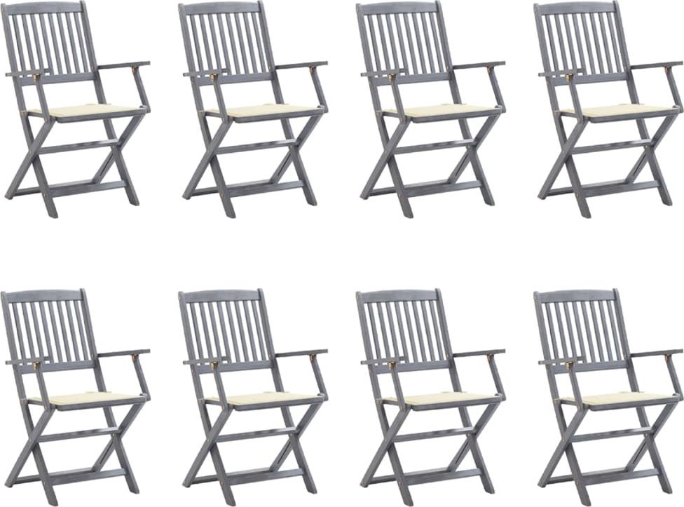 vidaXL Składane krzesła ogrodowe z poduszkami, 8 szt., drewno akacjowe