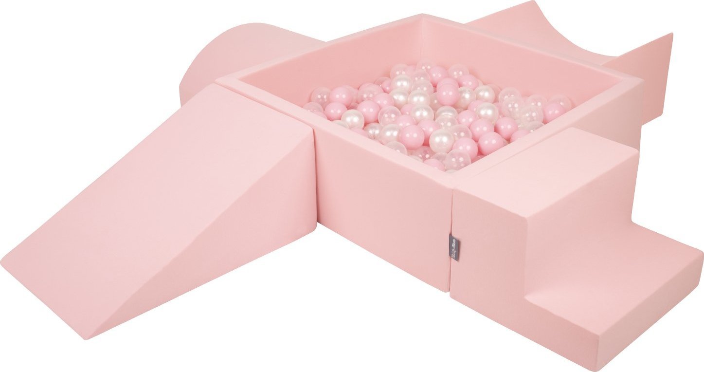 KiddyMoon KiddyMoon Piankowy plac zabaw PPZP-KW30D-115 z piłeczkami różowy: pudrowy róż-perła-transparent basen 200/klin L/rampa L/półwałek L/schodek