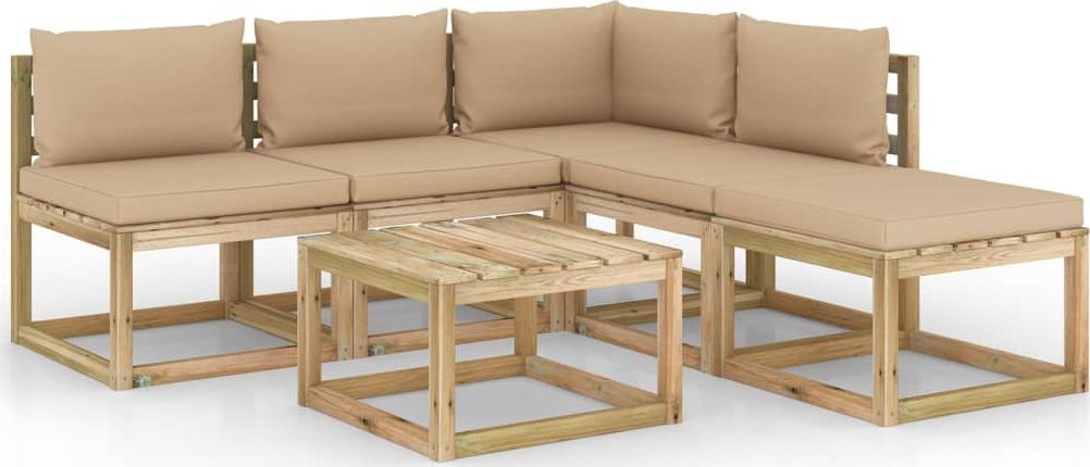 vidaXL 6-cz. zestaw wypoczynkowy do ogrodu, z beżowymi poduszkami