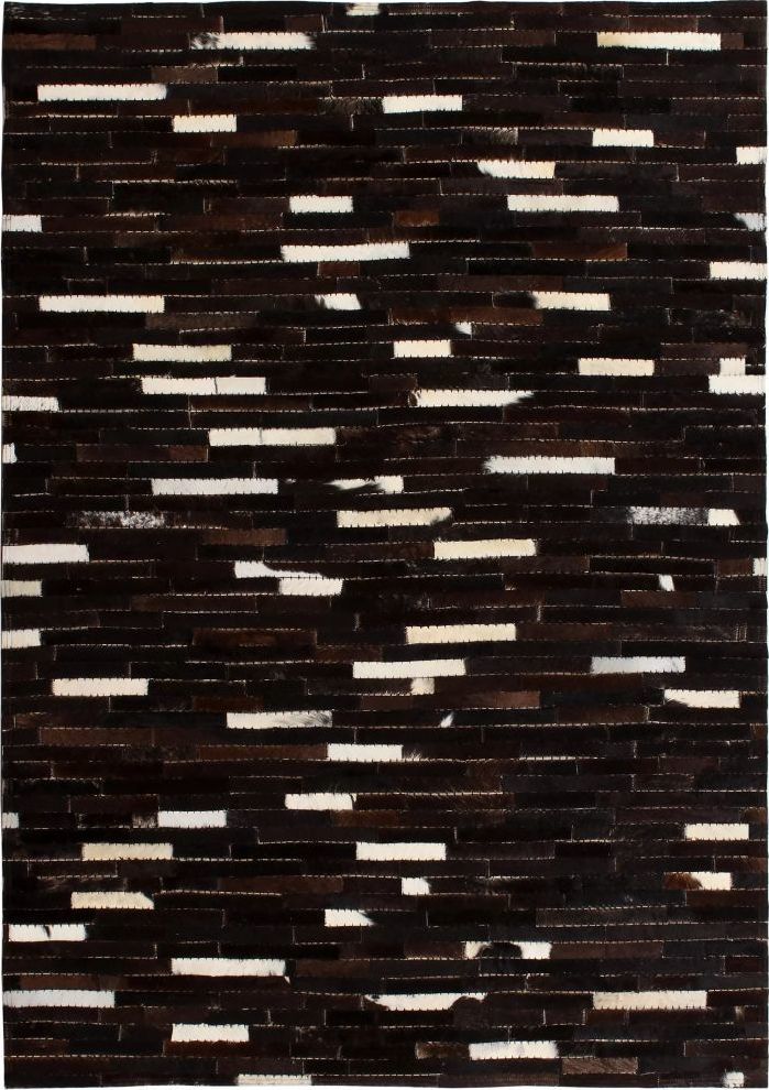 vidaXL Dywan ze skóry, patchwork w paski, 80x150 cm, czarno-biały