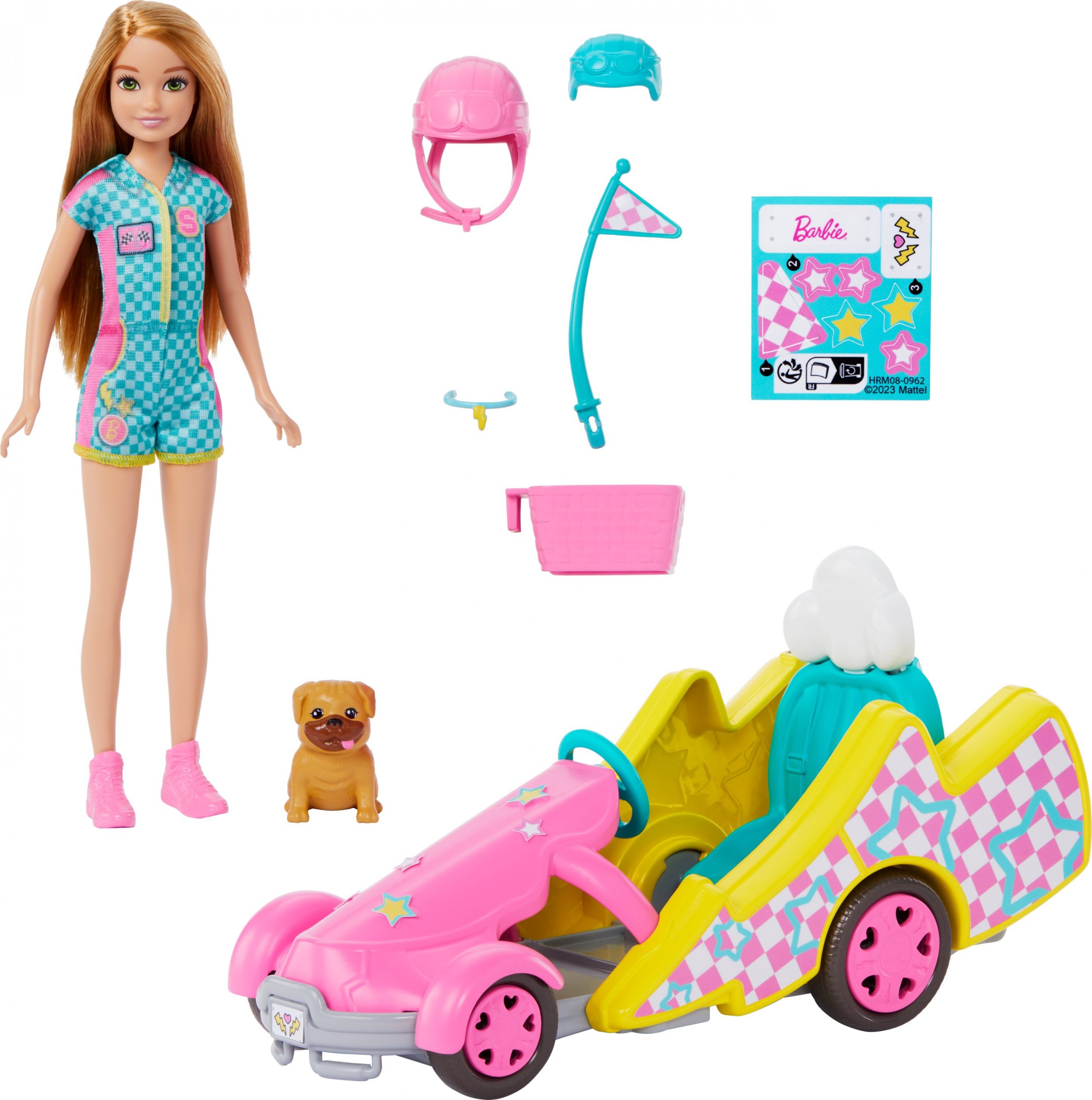 Lalka Barbie Mattel Gokart Stacie Pojazd filmowy i lalka + piesek HRM08
