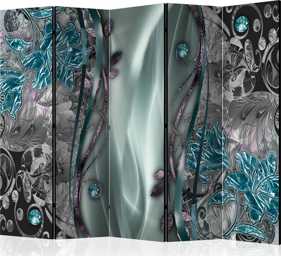 Artgeist Parawan 5-częściowy - Kwiecista kurtyna (turkusowy) II [Room Dividers] uniwersalny