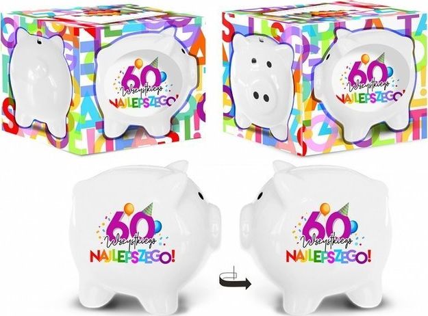 BGtech Skarbonka świnka na 60 urodziny,urodzinowe literki