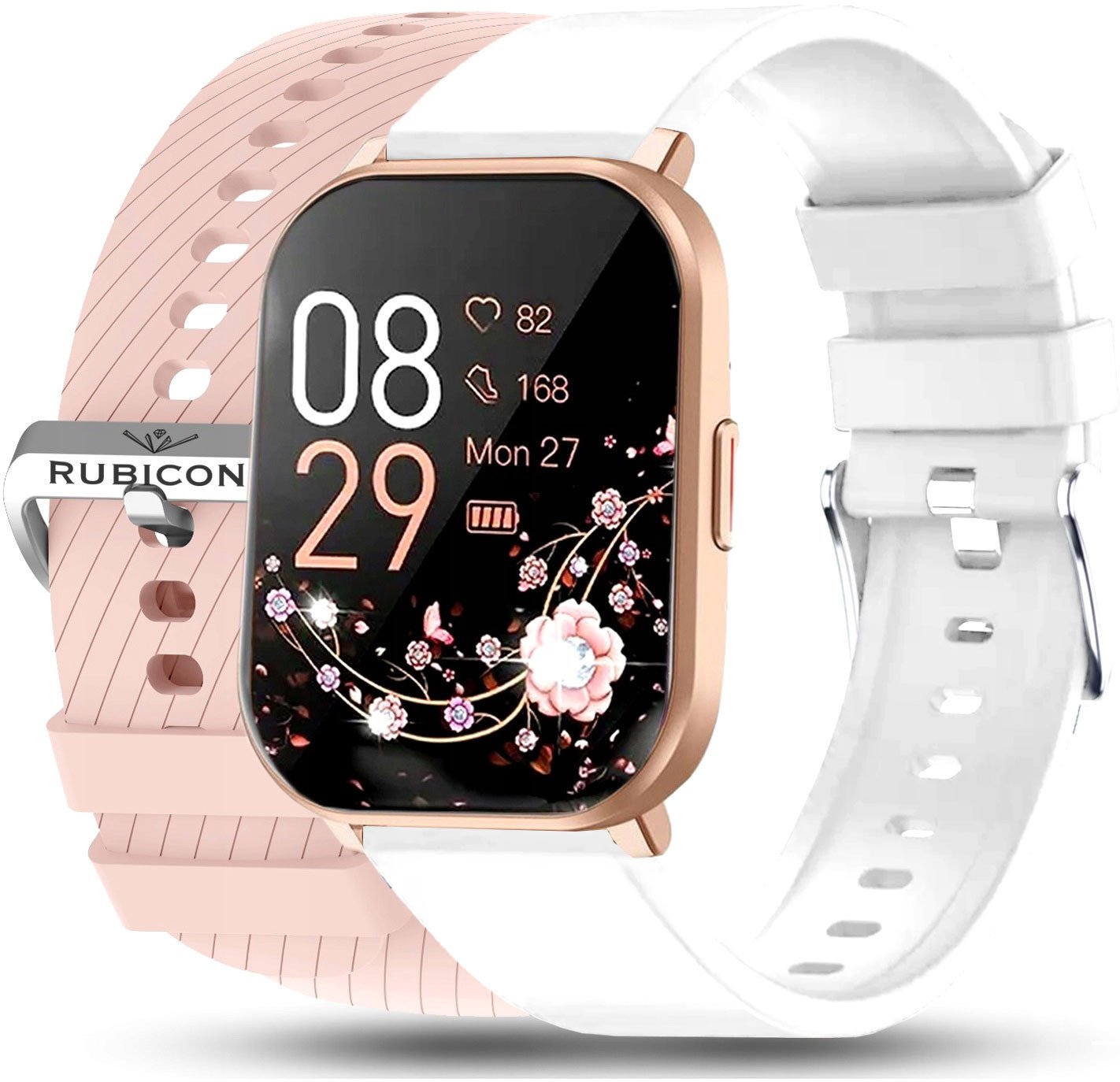 Smartwatch biało złoty sportowy z dwoma paskami zestaw