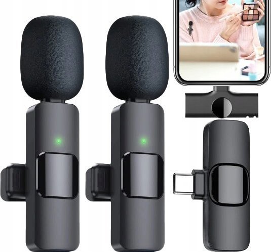 Mikrofon Spreest BEZPRZEWODOWY MIKROFON KRAWATOWY USB C DLA ANDROID IOS STREAMING LIVE VLOG