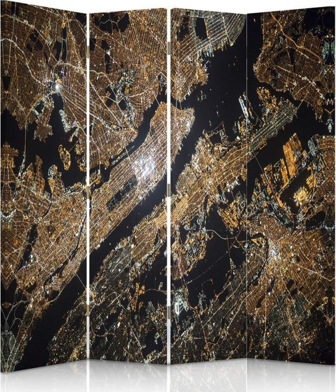 Feeby Parawan pokojowy, czteroczęściowy, dwustronny, na płótnie Canvas, Zdjęcie satelitarne 145x180