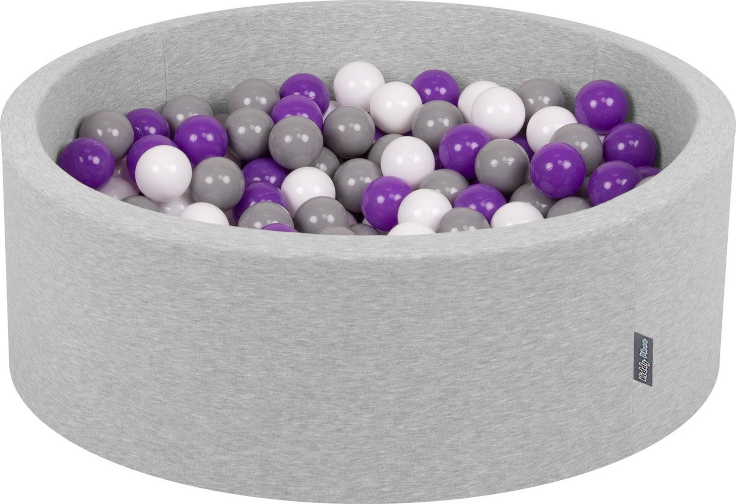 KiddyMoon Suchy basen okrągły z piłeczkami 7cm jasnoszary: biały-szary-fiolet 90x30cm/300piłek Zabawka basen piankowy