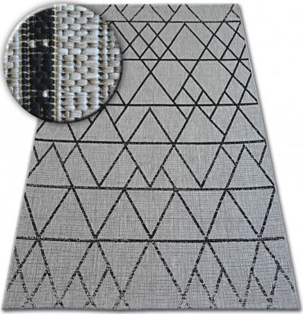Dywany Łuszczów DYWAN SZNURKOWY SIZAL FLOORLUX 20508 silver / black TRÓJKĄTY, 160x230 cm