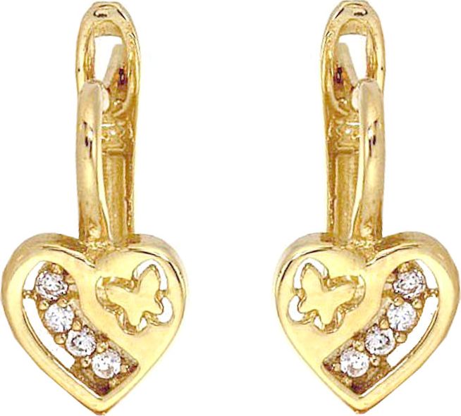 Lovrin Złote kolczyki 585 serduszka dziecięce motylki