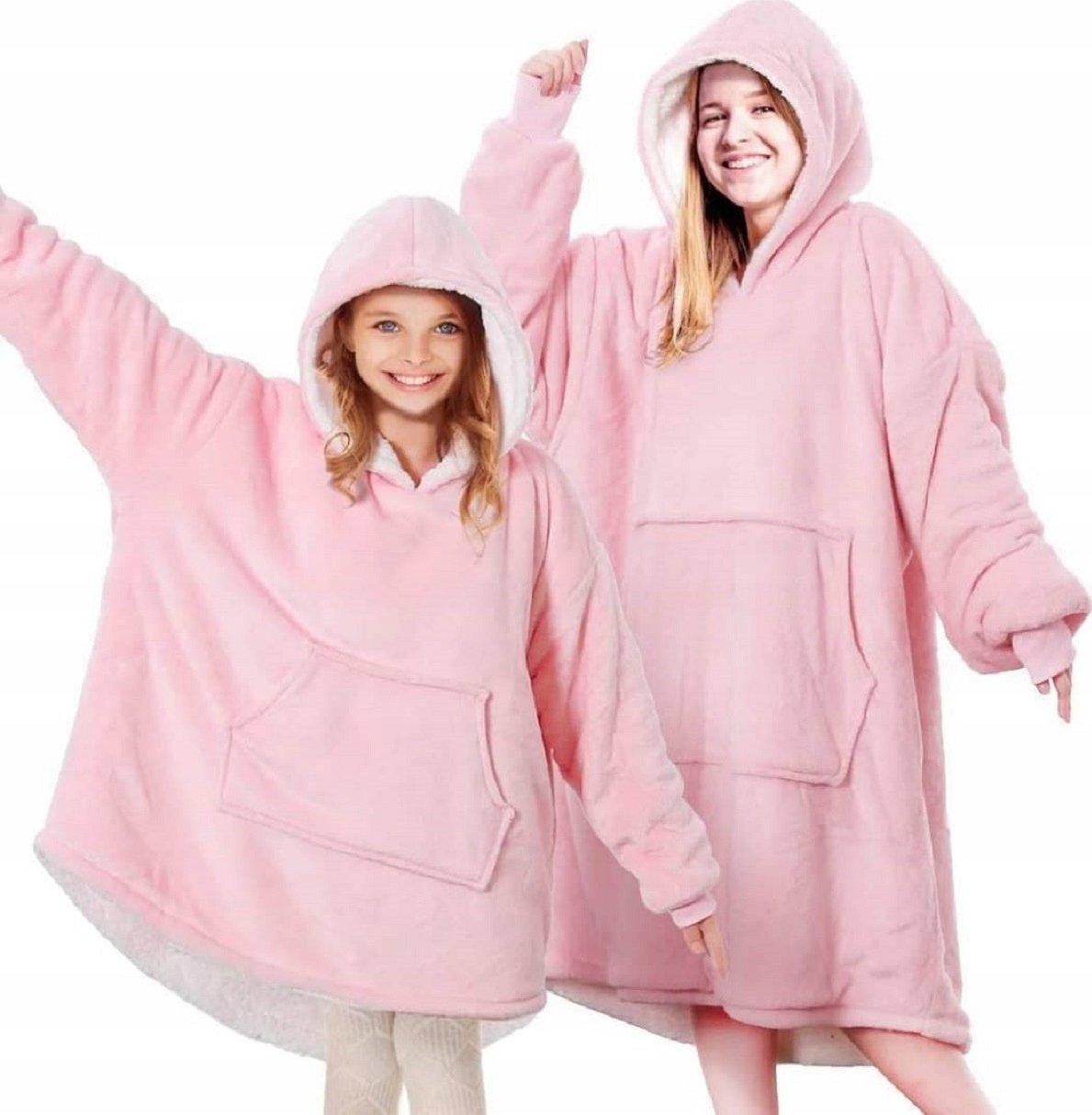 Anagre Ciepła bluza OVERSIZE koc z kapturem futrzak róż