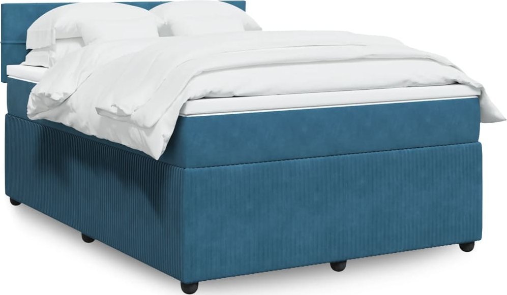 vidaXL vidaXL Łóżko kontynentalne z materacem, niebieskie, 140x200cm, aksamit