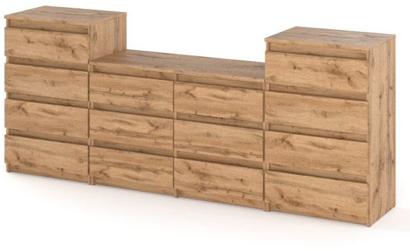 Komoda 14 Szuflad Drewniana Szafka Meblościanka Stolik Rtv 220cm Dąb Wotan