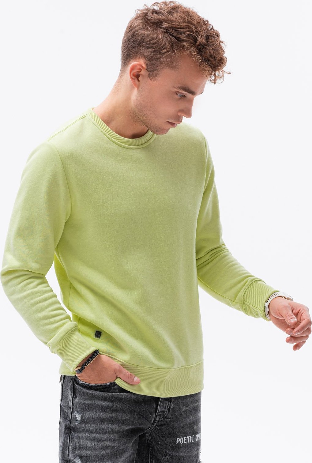 Ombre Bluza męska bez kaptura BASIC B978 - limonkowa M