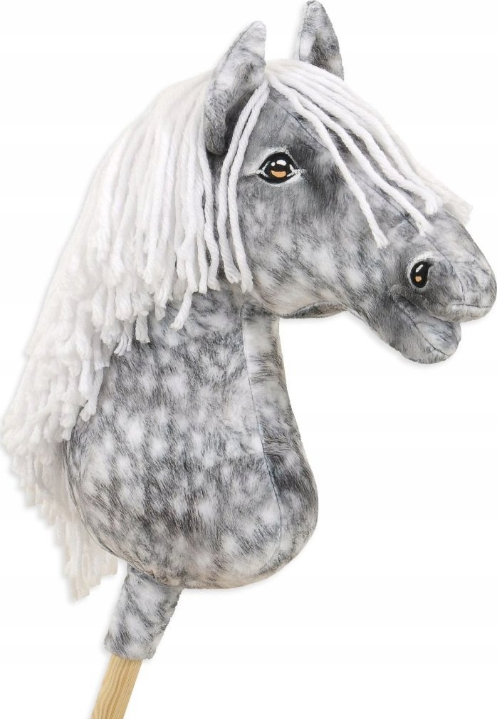 Hobby Horse Duży koń na kiju Premium - siwek jabłkowity z białą grzywą A3