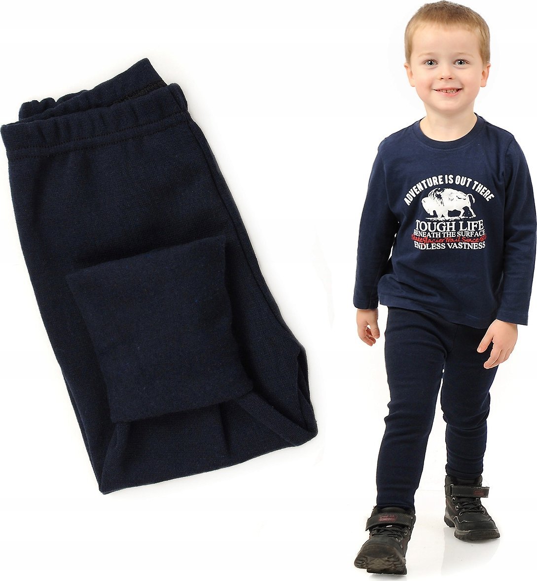 Ocieplane Getry chłopięce Długie legginsy Spodnie Granatowe 140