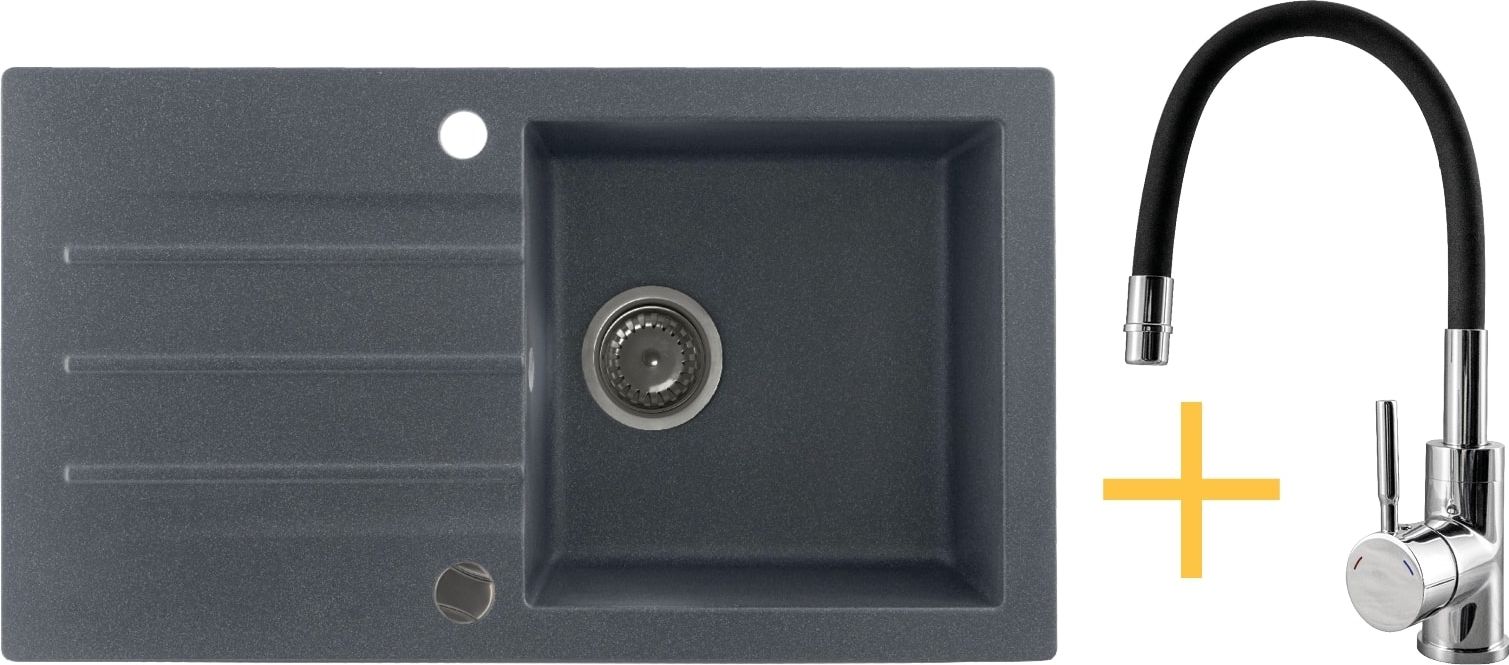 Zlewozmywak Kernau granitowy Kernau Zestaw KGSA 50 1B1D Graphite+ bateria KWT 29 Elast