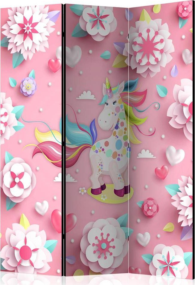 Artgeist Parawan 3-częściowy - Jednorożec w kwietniku [Room Dividers] uniwersalny